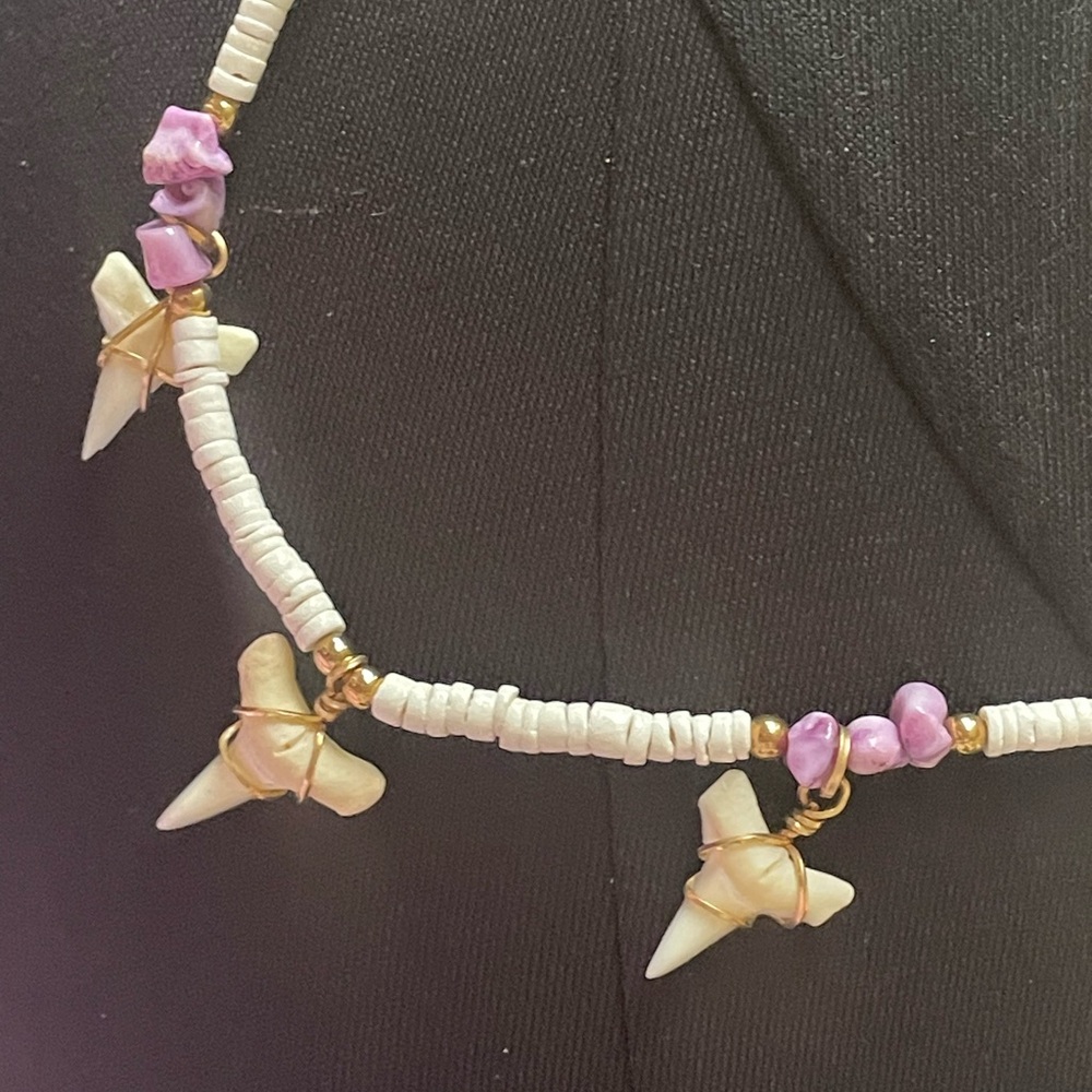 Authentic Handcrafted shark tooth White and colored Shell Charm Necklace